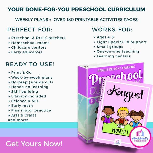 Preschool August Curriculum - Back to School Activities Bundle - PreK Worksheets eBookStorify