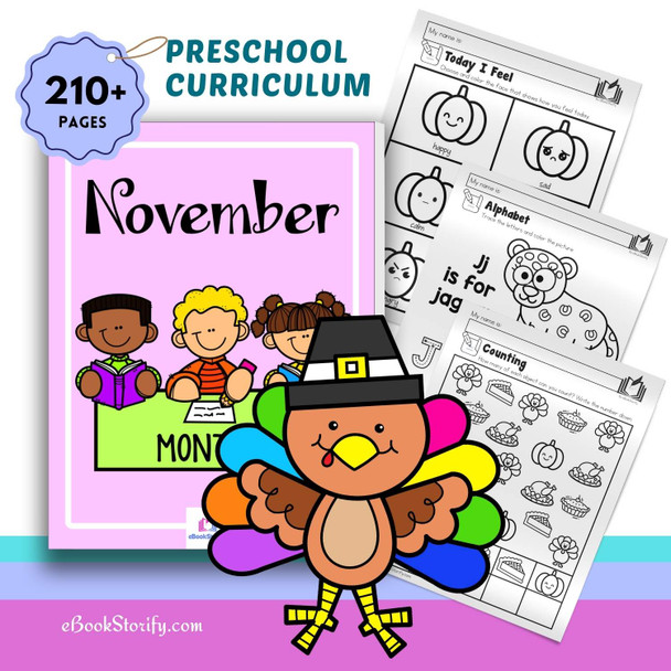 Preschool November Curriculum - Thanksgiving Activities Bundle - PreK Worksheets & Crafts eBookStorify