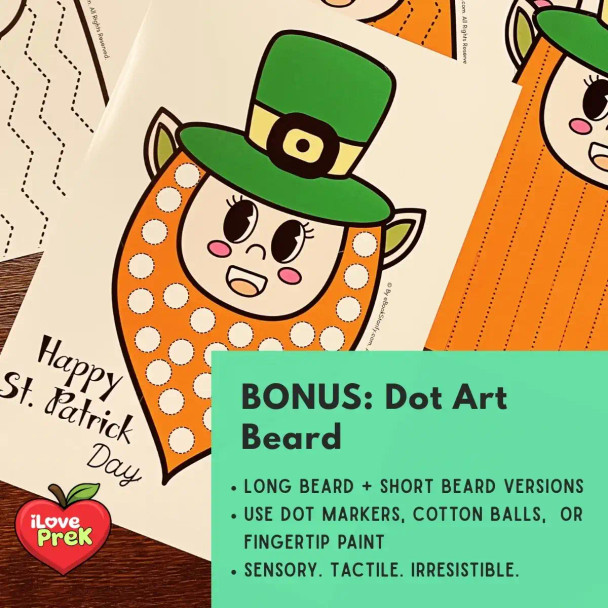 St. Patrick's Day Fine Motor Pack - Leprechaun Beard Trace Cut, Dot eBookStorify