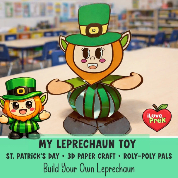 My Leprechaun Toy 3D St. Patrick's Day craft printable toddler kindergarten 1st 2nd 3rd 4th grade