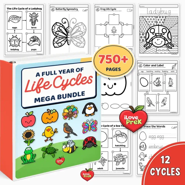Life Cycles Mega Bundle with 12 science units and 750+ printable pages for preschool, pre-K and kindergarten.