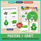 Frog life cycle wall poster stage cards, mini poster and finished life cycle wheel craft.