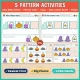 Five halloween pattern activities for toddlers: Who Rides Next?, Fill the Train, Copy the Pattern, Who Comes Next? and Finish the Pattern.