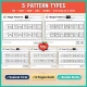 Five pattern types in the Shape preschool pack: AB, AAB, ABB, ABC and AABB, one step at a time.