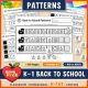 Back to School patterns for kindergarten and 1st grade: cut and paste pattern trains from AB to ABCD.