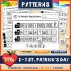 St. Patrick's Day patterns for kindergarten and 1st grade: cut and paste pattern trains from AB to ABCD.