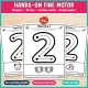 Hands-on fine motor pages to paint the number 2 with fingers, a brush and a cotton swab.
