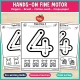 Hands-on fine motor pages to paint the number 4 with fingers, a brush and a cotton swab.