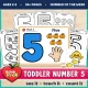Toddler Number 5 of the Week printables with painting, tracing and counting pages for ages 2 to 3.