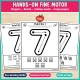 Hands-on fine motor pages to paint the number 7 with fingers, a brush and a cotton swab.