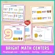 Bright math centers for the number 9: a Build 9 playdough mat, Count and Clip cards, sorting cards and a certificate.