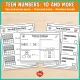 Teen numbers for 13: Ten and Some More, Tens and Ones and a number bond with a ten and some ones.
