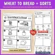 Wheat to bread and sorts: From Wheat to Bread, Who Helped?, Real or Make-Believe. How wheat becomes bread, plus who helped and real or make-believe sorts.