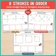 Eight pre-writing strokes in order, from straight lines to triangles.