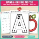 Hands-on fine motor pages for letter A: glue dots, dot markers, play dough, and a toy car on Drive the Letter A.