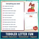 Checklist of everything included in the toddler letter A week, with the A Is for Apple poster.