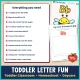 Checklist of everything included in the toddler letter B week, with the B Is for Bee poster.