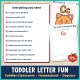 Checklist of everything included in the toddler letter C week, with the C Is for Cat poster.