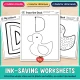 Ink-saving letter D worksheets for toddlers, including Trace the Duck with one finger.