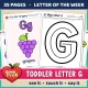 Toddler Letter G of the Week printables, G is for grapes, with a color poster and a big letter page.