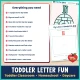 Checklist of everything included in the toddler letter I week, with the I Is for Igloo poster.