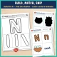 Build the N, Find the Shadow, and N letter cards for toddlers to cut, match, and laminate.