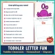 Checklist of everything included in the toddler letter O week, with the O Is for Octopus poster.
