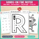 Hands-on fine motor pages for letter R: glue dots, dot markers, play dough, and a toy car on Drive the Letter R.