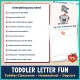 Checklist of everything included in the toddler letter R week, with the R Is for Robot poster.