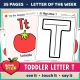 Toddler Letter T of the Week printables, T is for tomato, with a color poster and a big letter page.