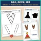 Build the V, Find the Shadow, and V letter cards for toddlers to cut, match, and laminate.