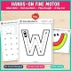 Hands-on fine motor pages for letter W: glue dots, dot markers, play dough, and a toy car on Drive the Letter W.