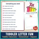 Checklist of everything included in the toddler letter X week, with the X Is for Xylophone poster.