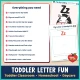Checklist of everything included in the toddler letter Z week, with the Z Is for Zebra poster.
