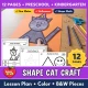 Halloween black cat shape craft for preschool to kindergarten, with a lesson plan and color and black and white pieces.