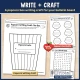 Write and craft: Popcorn Writing Craft, Popcorn Fact Puffs, Corn Word Hunt. A popcorn box writing craft for your bulletin board.