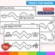 Trace the roads: wavy, hill and zigzag pre-writing lines with bats, fruit and a moth.