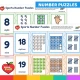 Self-checking Sports number puzzles matching numeral, word, pictures, ten frames and tally marks.