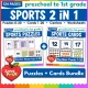 Sports math centers 0-20 for preschool and kindergarten: number puzzles plus number match-up flash cards.