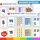 Self-checking Spring number puzzles joining numeral, word, pictures, ten frames and tally marks.