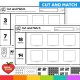 Black and white Spring cut and match number worksheets.