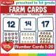 Farm number cards 1-20: 60 subitizing flash cards with numerals, words and pictures.