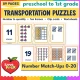 Transportation number puzzles and count and clip cards for 0 to 20, math centers for preschool and kindergarten.