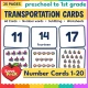 Transportation number cards 1-20: 60 subitizing flash cards with numerals, words and pictures.