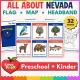 All About Nevada activities for preschool, Pre-K and kindergarten: Nevada Day pack with flag, map and headband.