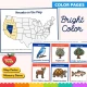Bright color pages: Nevada on the Map poster and state symbol cards for a memory game.