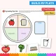 Build my plate activity: toddlers place fruit, vegetable, grain, protein and dairy pieces on the plate.