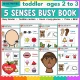 Toddler five senses busy book pages with a blank face to build, sense mats, sorting mats and shadow match.