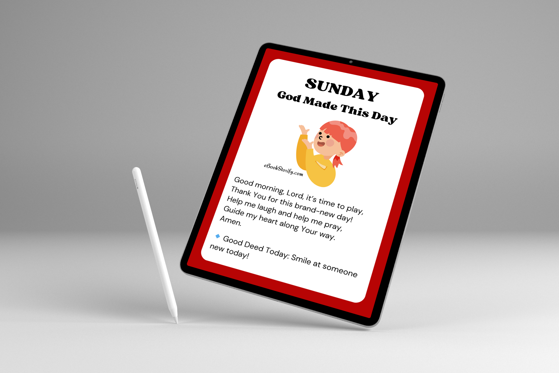 Ipad displayed 7-day prayer cards for kids