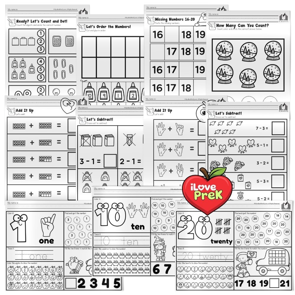 Kindergarten math activities including number recognition and counting by iLovePreK